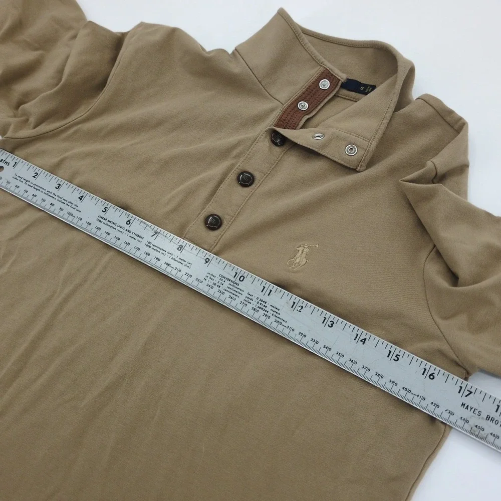 Polo Golf Ralph Lauren 1/4 Snap Zip Pullover Elbow Patches Brown Mens Small‎ EUC
